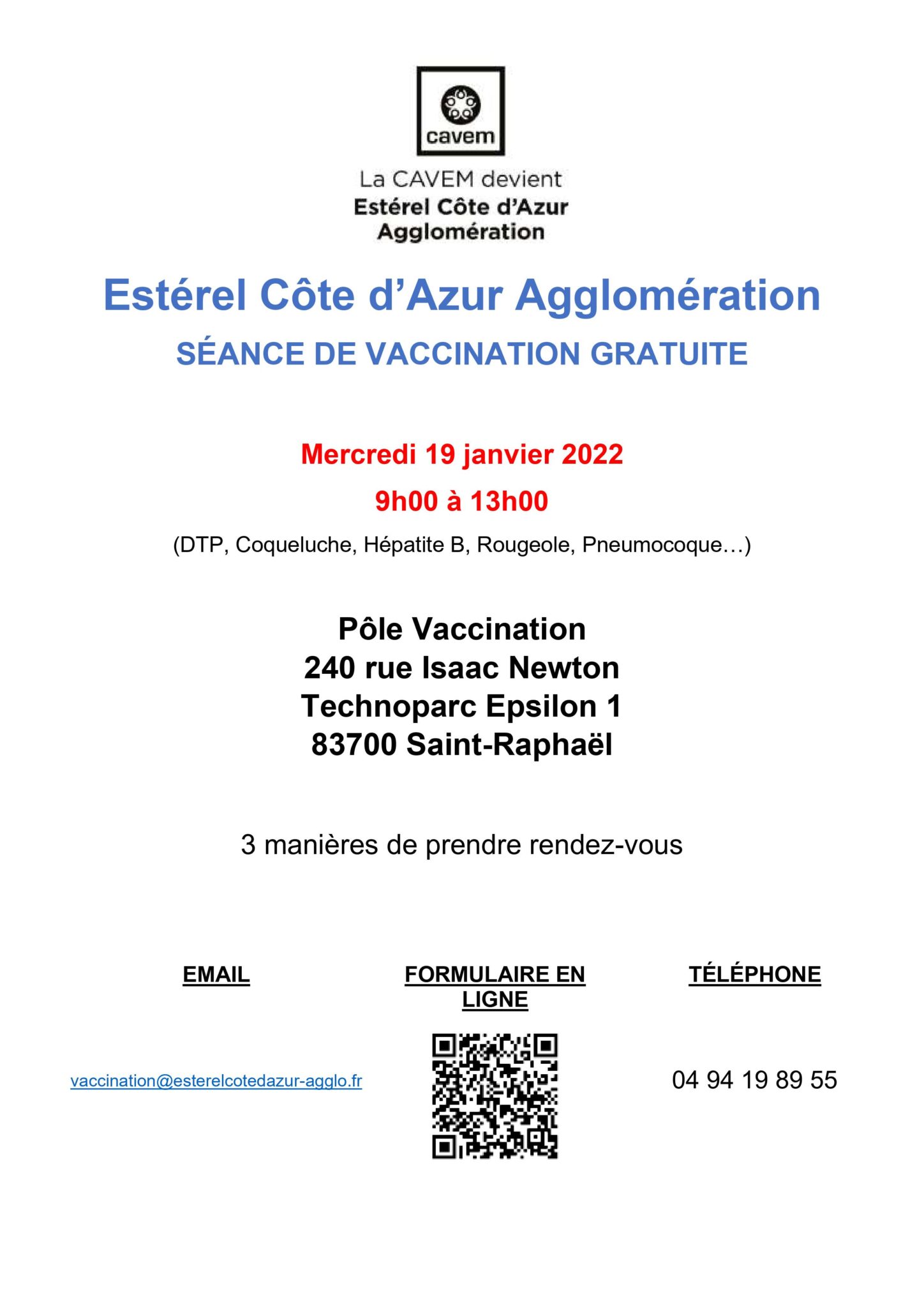 19/01/22 : Vaccination gratuite (DTP, Coqueluche)