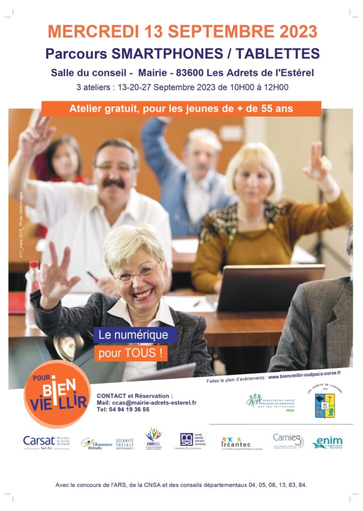 Atelier Senior « Smartphones/tablettes » du 13/09 au 27/09/2023