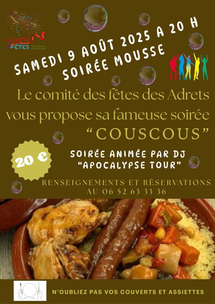 09/08/25 –  Soirée Mousse avec DJ (repas Couscous)